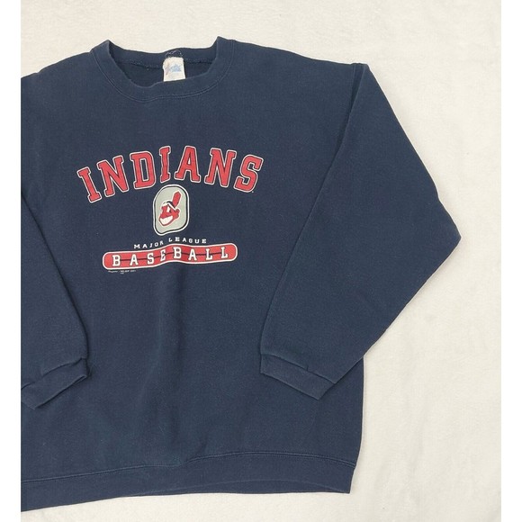 Vintage Cleveland Indians USA Made Majestic Tag Navy Blue Crewneck Size Large - Picture 3 of 9
